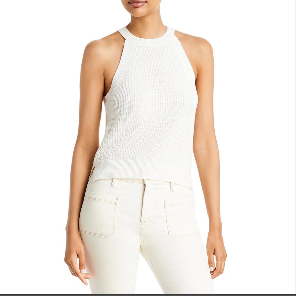 NWT Lucy Paris ivory white sleeveless tank sweater top high round neck ribbed XS